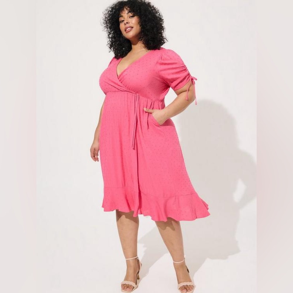 Torrid Pink Faux Wrap Midi Dress